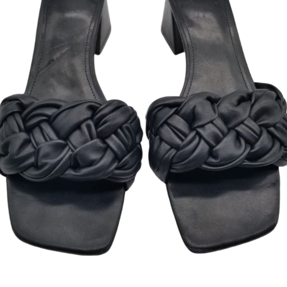 Marc Fisher Nahea Black Braided Leather Block Heel Mules Size 10 - Picture 5 of 9